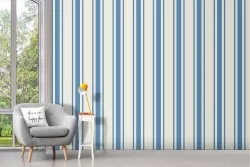 Carta da Parati righe bianco e azzurro pattern classico.
