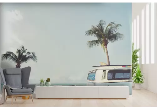 Carta da Parati paesaggio spiaggia tropicale con palme