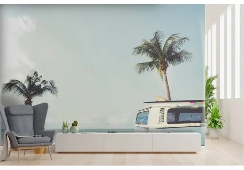 Carta da Parati paesaggio spiaggia tropicale con palme