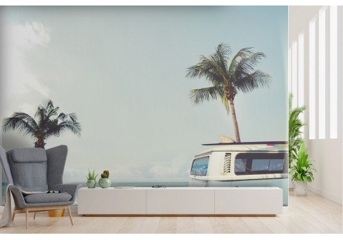 Tropical beach landscape wallpaper with palms