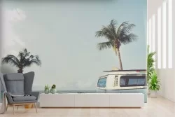 Carta da Parati paesaggio spiaggia tropicale con palme