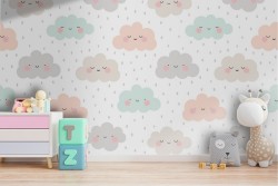 Carta da Parati nuvolette decorazione bambini.