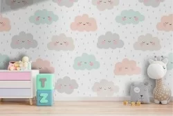 Carta da Parati nuvolette decorazione bambini.