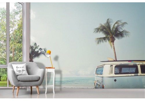 Tropical beach landscape wallpaper with palms 2