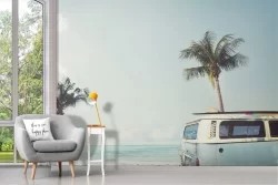 Tropical beach landscape wallpaper with palms