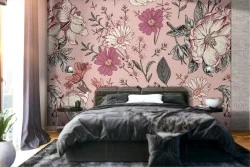 '70s nature wallpaper with white and pink flowers.