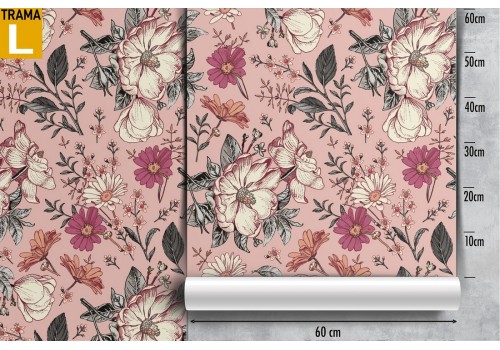 '70s nature wallpaper with white and pink flowers. 2