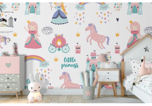 Princesses and carriages wallpaper decoration for children.