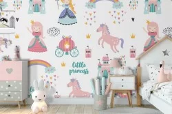 Carta da Parati principesse e carrozze decorazione bambini.