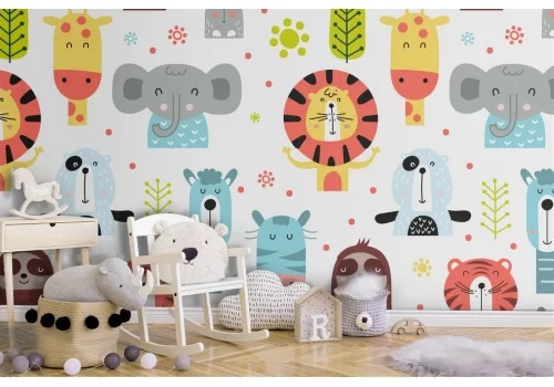 Carta da Parati animali esotici natura decorazione bambini.
