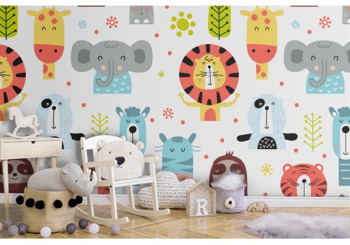 Exotic animals wallpaper nature decoration for children.