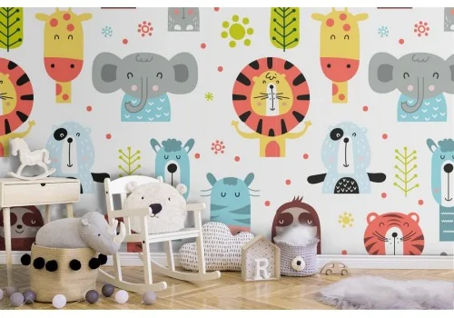 Exotic animals wallpaper nature decoration for children.