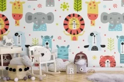 Exotic animals wallpaper nature decoration for children.