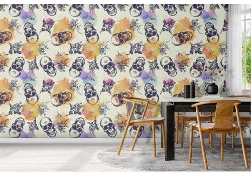 Wallpaper skulls and roses modern pattern.