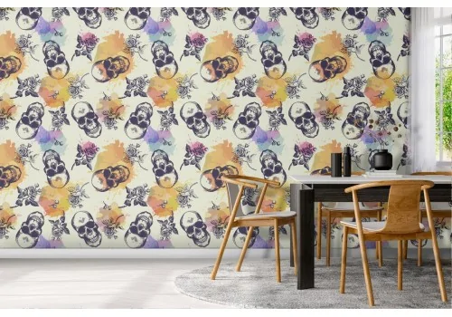 Wallpaper skulls and roses modern pattern.