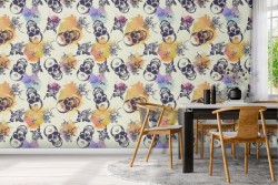 Wallpaper skulls and roses modern pattern.