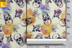 Wallpaper skulls and roses modern pattern.