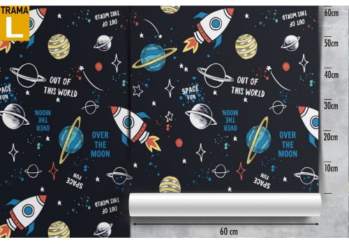 Wallpaper rockets and planets children's decoration. 2