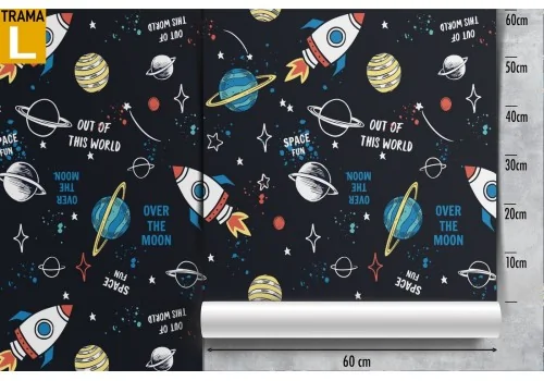 Wallpaper rockets and planets children's decoration. 2