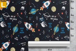 Wallpaper rockets and planets children's decoration.