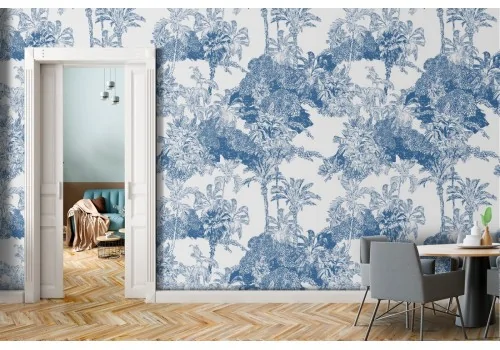 Stylized tropical forest wallpaper nature pattern.