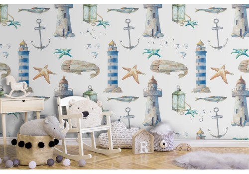 Carta da Parati decorazioni marine bambini pattern.
