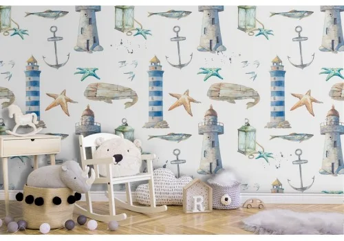Children's marine decorations wallpaper pattern.
