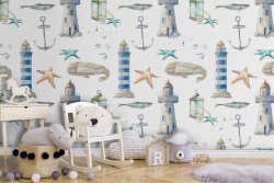Children's marine decorations wallpaper pattern.