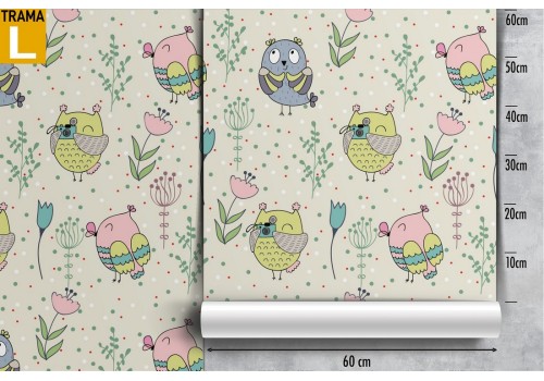 Wallpaper with birds and flowers decoration for children. 2