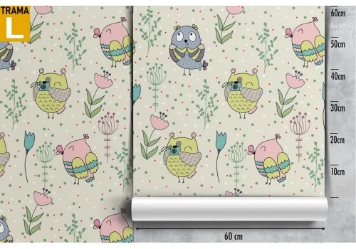 Wallpaper with birds and flowers decoration for children. 2