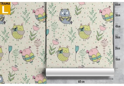 Carta da Parati uccellini e fiori decorazione bambini. 2