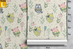 Carta da Parati uccellini e fiori decorazione bambini.