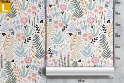 Carta da Parati fiori e foglie natura decorazione bambini.