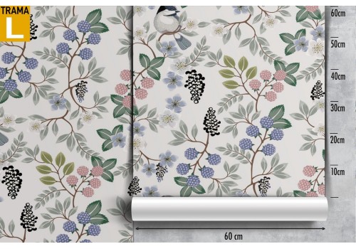 Carta da Parati uccellini e foglie natura decorazione. 2