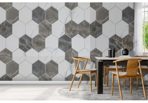 Wallpaper with geometric hexagon tile surface.