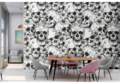 Wallpaper decoration dark skulls pattern.