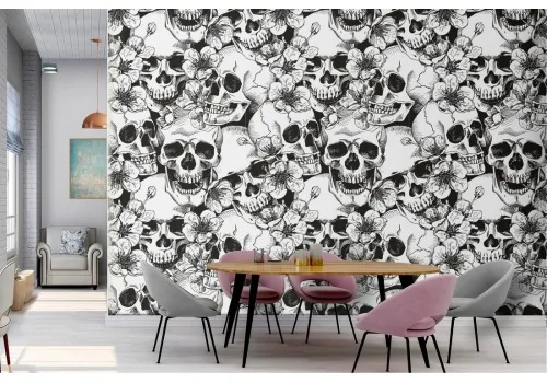 Wallpaper decoration dark skulls pattern.
