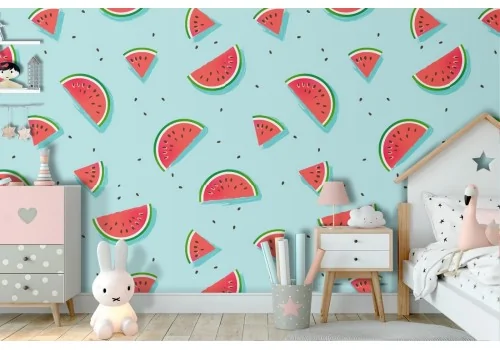 Watermelon fruit polka dot wallpaper children's decoration.