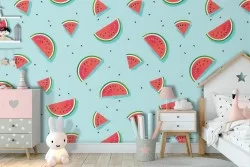 Carta da Parati angurie frutta a pois decorazione bambini.