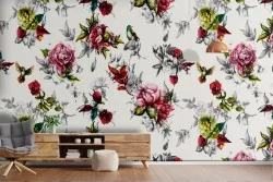 Red roses nature pattern refined wallpaper.