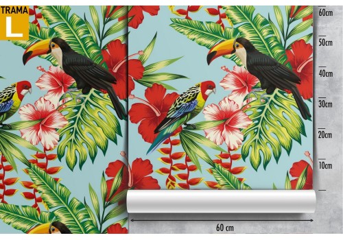 Tropical flowers and birds wallpaper decoration. 2