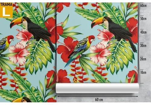 Tropical flowers and birds wallpaper decoration. 2