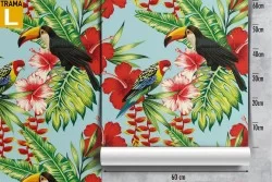 Tropical flowers and birds wallpaper decoration.