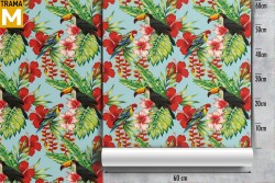 Carta da Parati animali Fiori Foglie Tropicale