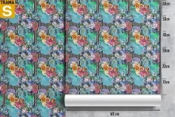 Carta da Parati Design e Stili Flora e Fauna Fiori Righe e Onde Vintage