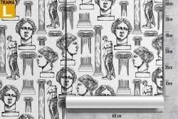 Wallpaper with vintage decoration of statues and columns.