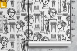 Wallpaper with vintage decoration of statues and columns.