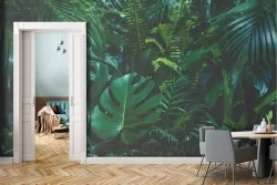 Carta da Parati Foglie e Fiori Tropicale