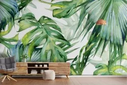 Wallpaper Design and Styles Flora and Fauna Tropical Leaves