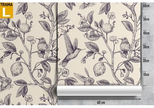 Carta da Parati foglie e uccellini decorazione natura. 2